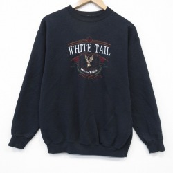 M★古着 TULTEX 長袖 スウェット メンズ 90年代 90s シカ ロング丈 クルーネック 黒 26feb02