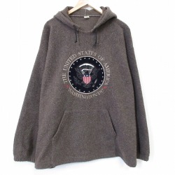 XL★古着 長袖 フリース トップス パーカー メンズ 90年代 90s ワシントンDC 刺繍 ポリエステル USA製 薄こげ茶26feb03