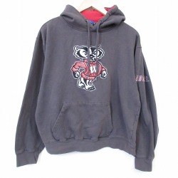 L★古着 長袖 スウェット パーカー メンズ ウィスコンシンバジャーズ 黒26feb03