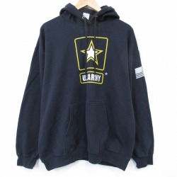 ミリタリー 長袖スウェットパーカー ARMY ブラック XL | 古着