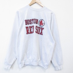 L★古着 ヘインズ 長袖 スウェット メンズ 80年代 80s MLB ボストンレッドソックス ラグラン クルーネック USA製 白 メジャーリーグ ベースボール 野球26feb03