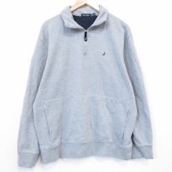 XL★古着 ノーティカ 長袖 ハーフジップ スウェット メンズ ワンポイントロゴ 薄グレー 霜降り 26feb04