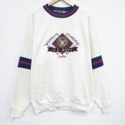 XL★古着 長袖 スウェット メンズ 90年代 90s ミリタリー USネイビー クルーネック USA製 薄ベージュ 26feb04