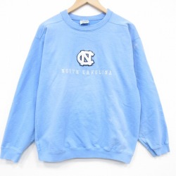 M★古着 長袖 スウェット メンズ 90年代 90s ノースカロライナ 刺繍 クルーネック USA製 水色 26feb05