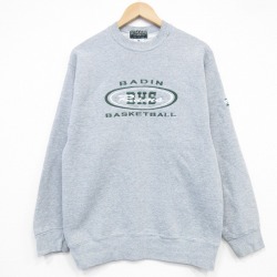 M★古着 長袖 スウェット メンズ 90年代 90s バスケットボール 刺繍 クルーネック USA製 グレー 霜降り 26feb05