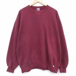 XL★古着 ラッセル 長袖 スウェット メンズ 90年代 90s 無地 大きいサイズ クルーネック USA製 エンジ【spe】 26feb05
