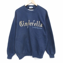 XL★古着 リー Lee 長袖 スウェット メンズ 00年代 00s シンデレラ 刺繍 クルーネック 紺 26feb10