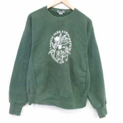 XL★古着 リー Lee 長袖 スウェット メンズ 90年代 90s ニューヨーク クルーネック USA製 緑【spe】 26feb10