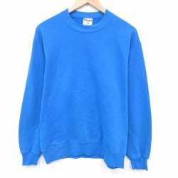 M★古着 ジャージーズ 長袖 スウェット メンズ 90年代 90s 無地 クルーネック USA製 青 26feb14