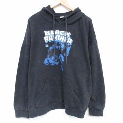 XL★古着 長袖 スウェット パーカー メンズ マーベル ブラックパンサー 大きいサイズ 黒 26feb14