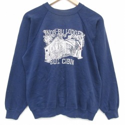 L★古着 ヘインズ 長袖 スウェット メンズ 80年代 80s CABIN ラグラン クルーネック USA製 薄紺 26feb17