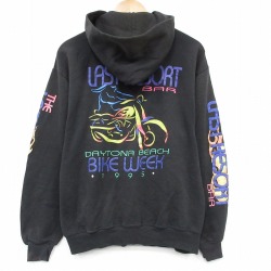 L★古着 ジャージーズ 長袖 フルジップ スウェット パーカー メンズ 90年代 90s バイクウィーク USA製 黒 26feb17