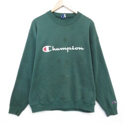 L★古着 チャンピオン champion 長袖 スウェット メンズ 90年代 90s ビッグロゴ クルーネック USA製 緑 26feb18