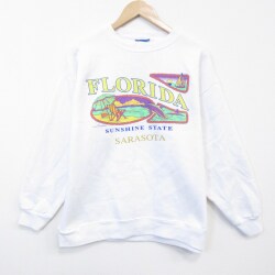 L★古着 長袖 スウェット メンズ 90年代 90s フロリダ クルーネック USA製 白 26feb18