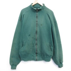 L★古着 エルエルビーン ラッセル 長袖 フルジップ スウェット メンズ 90年代 90s 無地 ボロ クルーネック USA製 緑【spe】 26feb18