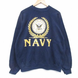 XL★古着 ARTEX 長袖 スウェット メンズ 80年代 80s ミリタリー ネイビー NAVY 大きいサイズ ラグラン クルーネック USA製 紺 26feb19