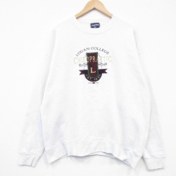 XL★古着 ジャンスポーツ 長袖 スウェット メンズ 90年代 90s LOGAN 刺繍 大きいサイズ クルーネック USA製 白 26feb19