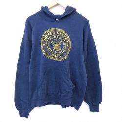XL★古着 長袖 スウェット パーカー メンズ 90年代 90s ミリタリー USネイビー リフレクターUSA製 紺 26feb20