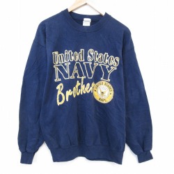 L★古着 長袖 スウェット メンズ 90年代 90s ミリタリー USネイビー クルーネック USA製 紺 26feb20