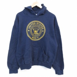 XL★古着 長袖 スウェット パーカー メンズ 90年代 90s ミリタリー USネイビー リフレクターUSA製 紺 26feb20