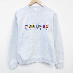 M★古着 フルーツオブザルーム 長袖 スウェット メンズ 90年代 90s クリッパー 刺繍 クルーネック USA製 薄グレー 霜降り 26feb20