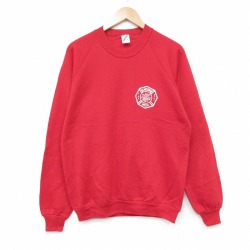 M★古着 ジャージーズ 長袖 スウェット メンズ 80年代 80s 消防署 ラグラン クルーネック USA製 赤 26feb20