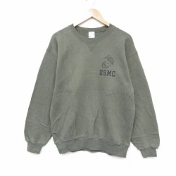M★古着 長袖 スウェット メンズ 00年代 00s ミリタリー USMC クルーネック 緑 26feb20