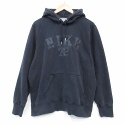 XL★古着 ナイキ NIKE 長袖 スウェット パーカー メンズ 刺繍 黒 26feb24