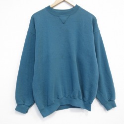 XL★古着 長袖 スウェット メンズ 90年代 90s 無地 クルーネック USA製 青緑 26feb21