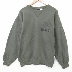 L★古着 長袖 スウェット メンズ 90年代 90s ミリタリー USMC クルーネック USA製 薄緑 26feb21