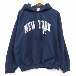 XL★古着 長袖 スウェット パーカー メンズ 00年代 00s ニューヨーク 大きいサイズ 薄紺 26feb24