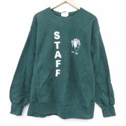 XL★古着 リー Lee 長袖 スウェット メンズ 90年代 90s STAFF クルーネック USA製 緑 26feb24