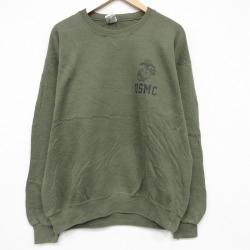 L★古着 長袖 スウェット メンズ 90年代 90s ミリタリー USMC クルーネック USA製 濃緑 26feb26