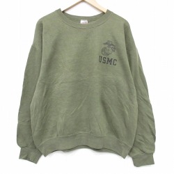 L★古着 長袖 スウェット メンズ 90年代 90s ミリタリー USMC クルーネック USA製 濃緑 26feb26