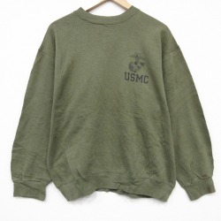 L★古着 長袖 スウェット メンズ 00年代 00s ミリタリー クルーネック USA製 濃緑 26feb26