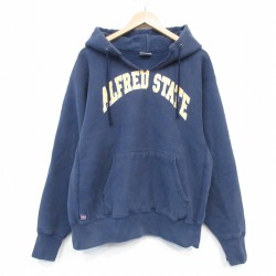 XL★古着 長袖 スウェット パーカー メンズ 90年代 90s ALFRED リバースタイプ 大きいサイズ USA製 ネイビー 26jun18