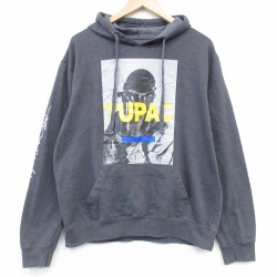 XL★古着 長袖 ヒップ ホップ ラップ スウェット パーカー メンズ トゥパック 2パック 2PAC グレー 霜降り【spe】 26jun18