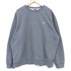XL★古着 ナイキ NIKE 長袖 スウェット メンズ ワンポイントロゴ 大きいサイズ クルーネック グレー 霜降り 26jun18