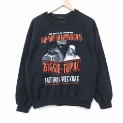 M★古着 長袖 ヒップ ホップ ラップ スウェット メンズ ノートリアBIG トゥパック 2パック 2PAC クルーネック 黒【spe】 26feb27