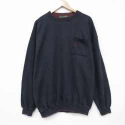 XL★古着 長袖 スウェット メンズ 90年代 90s ワンポイントロゴ 大きいサイズ クルーネック 黒 26feb27