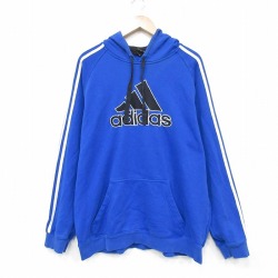XL★古着 アディダス adidas 長袖 スウェット パーカー メンズ ビッグロゴラグラン 青 3本ライン 26feb27
