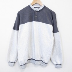 L★古着 長袖 スウェット メンズ 90年代 90s ヘンリーネック 薄グレー他 霜降り【spe】 26feb27