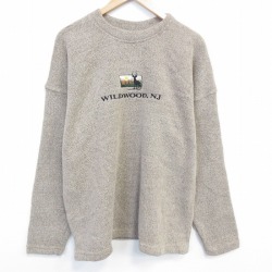 XL★古着 長袖 トップス メンズ 90年代 90s WILDWOOD 刺繍 クルーネック USA製 薄茶 霜降り 26feb27