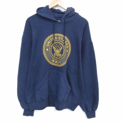 L★古着 長袖 スウェット パーカー メンズ 90年代 90s ミリタリー USネイビー リフレクターUSA製 紺 26feb27