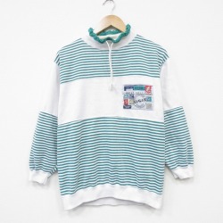 M★古着 長袖 スウェット メンズ 90年代 90s SUGER モックネック ハイネック 白他 ボーダー 26feb28