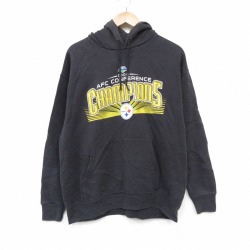 L★古着 長袖 スウェット パーカー メンズ 00年代 00s NFL ピッツバーグスティーラーズ 黒 アメフト スーパーボウル 26feb28