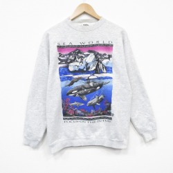 M★古着 TULTEX 長袖 スウェット メンズ 90年代 90s シャチ クルーネック USA製 薄グレー 霜降り 26feb28