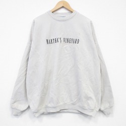 XL★古着 長袖 スウェット メンズ 90年代 90s MARTHAS 刺繍 大きいサイズ コットン クルーネック USA製 ベージュ【spe】 26jun18