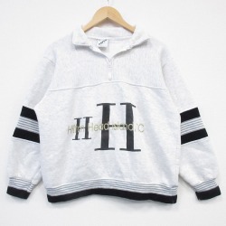L★古着 長袖 ハーフジップ スウェット メンズ 90年代 90s HH コットン USA製 グレー 霜降り 26jun18
