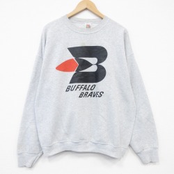 XL★古着 フルーツオブザルーム 長袖 スウェット メンズ 00年代 00s バッファローブレーブス 大きいサイズ クルーネック グレー 霜降り 26jun18